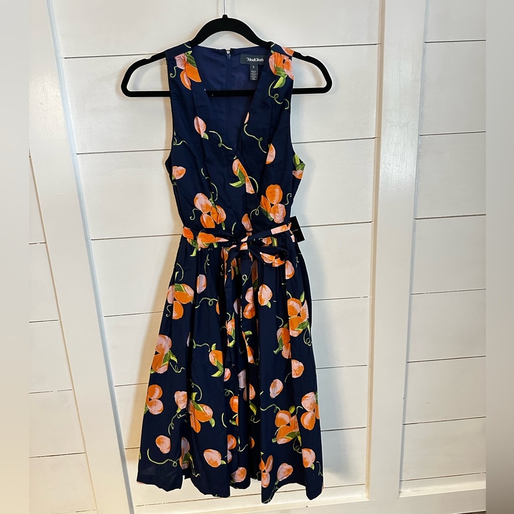 NWT MODCLOTH ERA 2 Sweet Peaches A-Line sleeveless blue midi length woman dress - Picture 2 of 15